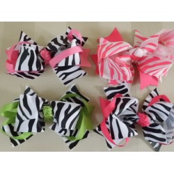  Zebra Print Ribbon Color Layered Hair Bow